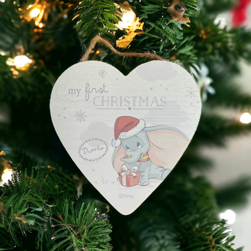 Exclusive Disney Dumbo 'My First Christmas' Wooden Keepsake Heart Plaque