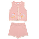 Baby Girls Floral Embroidered Knit Vest & Shorts Summer Outfit Set - 9-24M