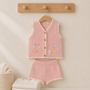 Baby Girls Floral Embroidered Knit Vest & Shorts Summer Outfit Set - 9-24M