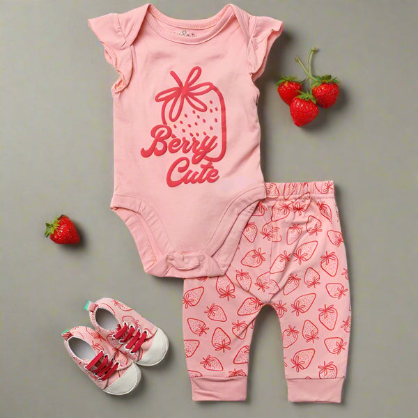 Baby Girls 'Berry Cute' Pink 3-Piece Outfit with Shoes (0-9m)