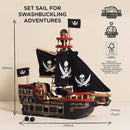 Barbarossa Pirate Ship Wooden Playset with Sails, Cannon & Characters – Wooden Adventure Toy Boat by Le Toy Van
