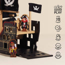 Barbarossa Pirate Ship Wooden Playset with Sails, Cannon & Characters – Wooden Adventure Toy Boat by Le Toy Van