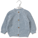 'Brother' Blue Cotton Knit Baby Cardigan with Embroidery Detail - 0-12M