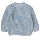 'Brother' Blue Cotton Knit Baby Cardigan with Embroidery Detail - 0-12M