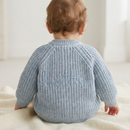 'Brother' Blue Cotton Knit Baby Cardigan with Embroidery Detail - 0-12M