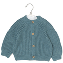 'Cute' Dusty Teal Cotton Knit Baby Cardigan with Embroidery Detail - 0-12M
