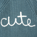 'Cute' Dusty Teal Cotton Knit Baby Cardigan with Embroidery Detail - 0-12M