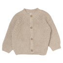 'Cute' Soft Oatmeal Cotton Knit Baby Cardigan with Embroidery Detail - 0-12M