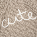 'Cute' Soft Oatmeal Cotton Knit Baby Cardigan with Embroidery Detail - 0-12M