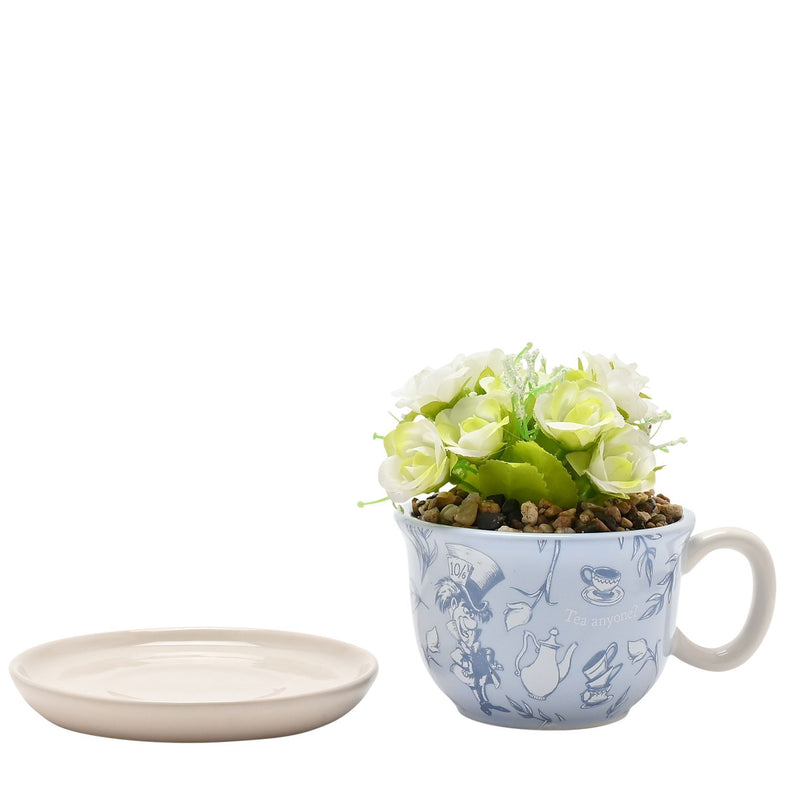 Disney Alice in Wonderland Teacup Planter with Faux Plant in Branded Box