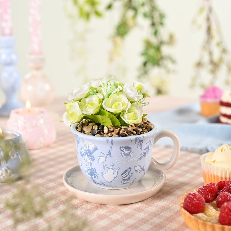 Disney Alice in Wonderland Teacup Planter with Faux Plant in Branded Box