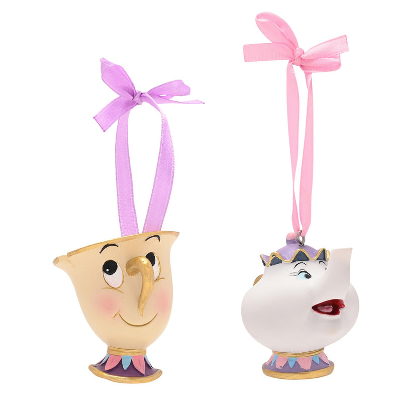 Disney Christmas Beauty & The Beast's Chip and Mrs Potts' Set of 2 Resin Hanging Decorations