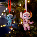 Disney Christmas Stitch & Angel Set of 2 Resin Hanging Decorations