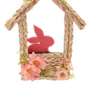 Eggs-traordinary Gifting Faux Flower Easter Bunny Hut Hanging Decoration - 25cm