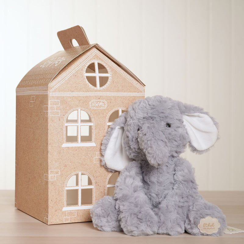 Ethel The Sitting Elephant Softie - Grey Plush Toy in Optional House Gift Box (22cm)