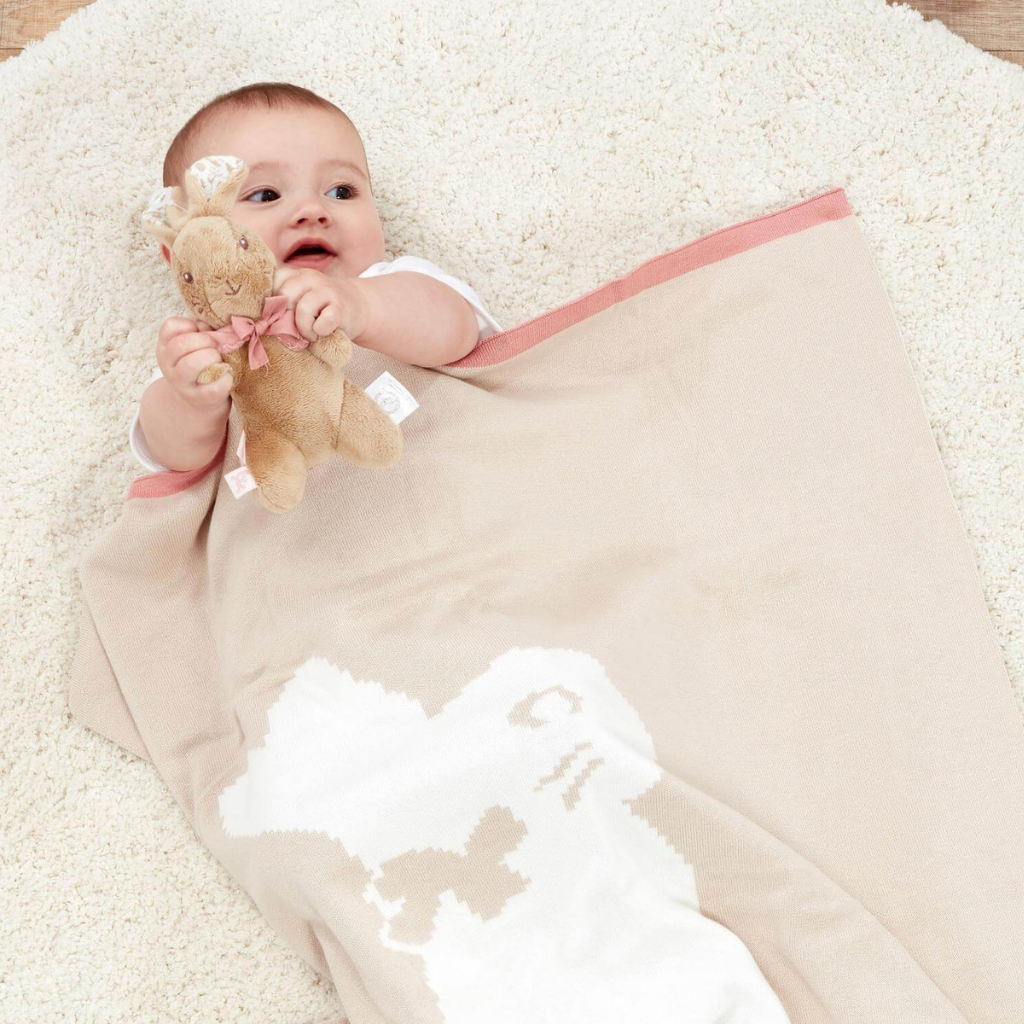 Flopsy Bunny Signature Knitted Blanket with Soft Toy and Luxury Gift B