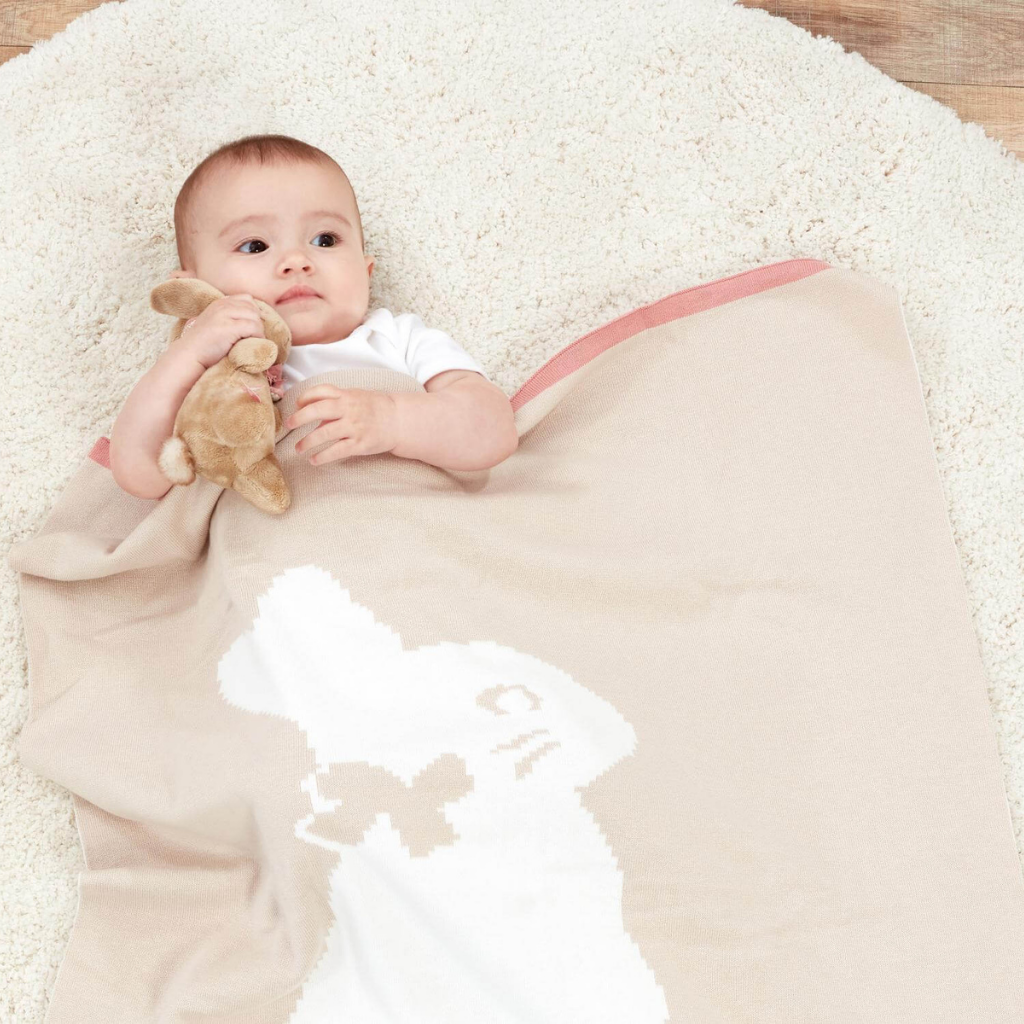 Flopsy Bunny Signature Knitted Blanket with Soft Toy and Luxury Gift B