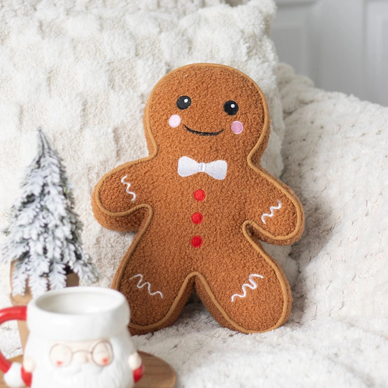 Gingerbread Man Boucle Christmas Cushion - 34cm
