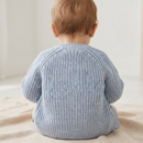 'Hello' Blue Cotton Knit Baby Cardigan with Embroidery Detail - 0-12M