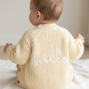 'Hello' Lemon Cotton Knit Baby Cardigan with Embroidery Detail - 0-12M