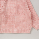 'Hello' Pink Cotton Knit Baby Cardigan with Embroidery Detail - 0-12M