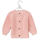'Hello' Pink Cotton Knit Baby Cardigan with Embroidery Detail - 0-12M