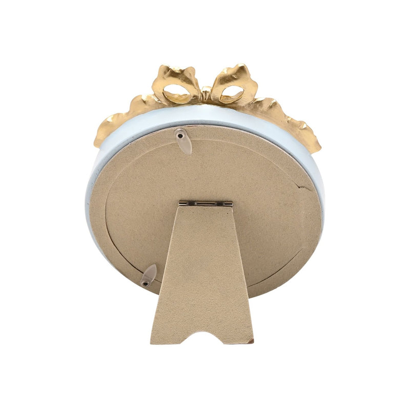 Hestia Soft Blue Round Photo Frame With a Gold Bow - 4" x 4"