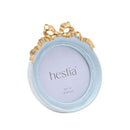 Hestia Soft Blue Round Photo Frame With a Gold Bow - 4" x 4"