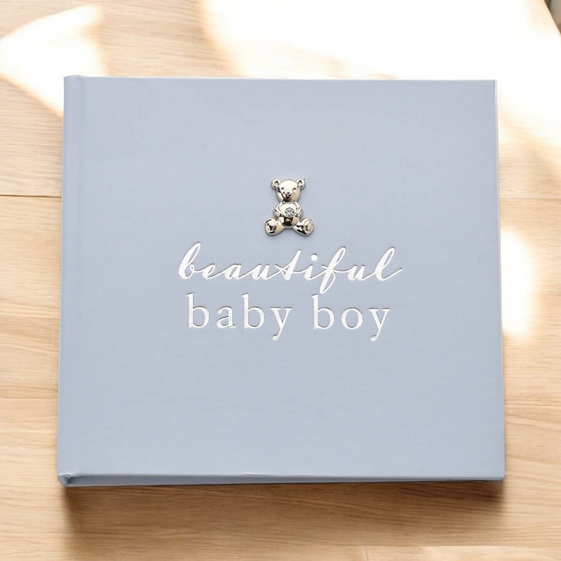 PRE-ORDER Bambino 'Beautiful Baby Boy' Blue Photo Album with Silver Teddy Decal