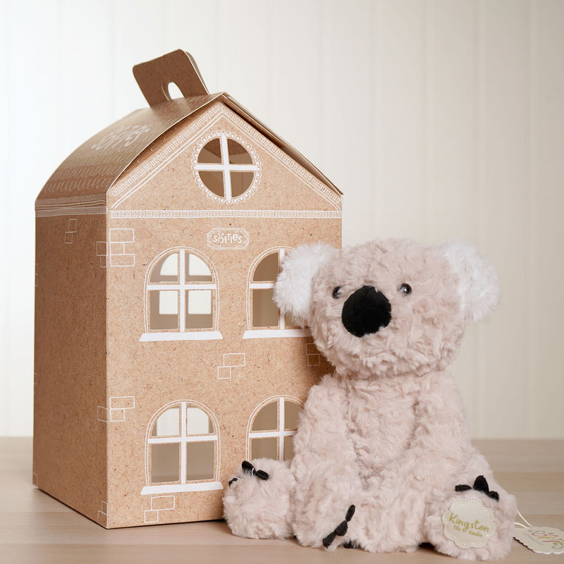 Kingston The Sitting Koala Bear Softie - Soft Taupe Plush Toy in House Gift Box (22cm)