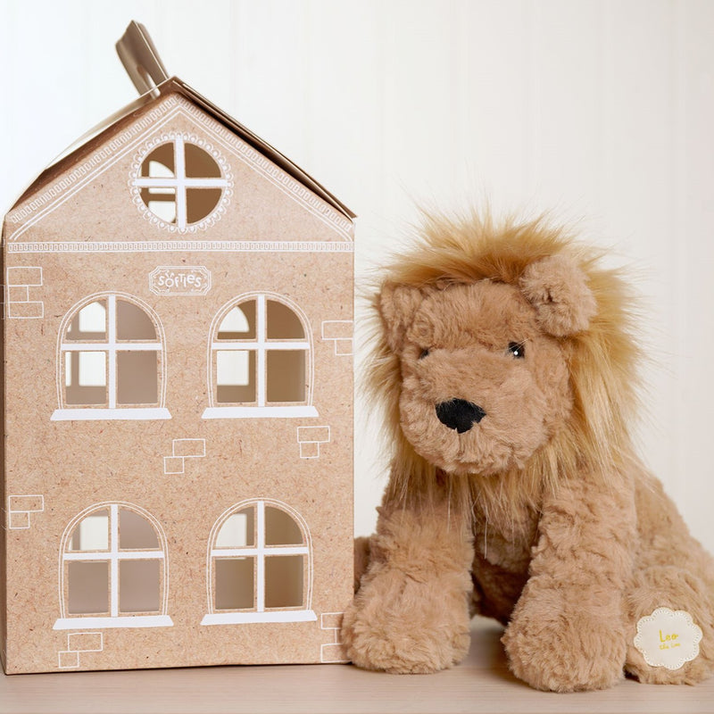 Leo The Sitting Lion Softie - Brown Plush Toy in House Gift Box (23cm)