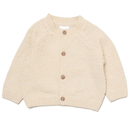 'Little Bear' Cream Cotton Knit Baby Cardigan with Embroidery Detail - 0-12M