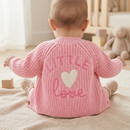 'Little Love' Pink Cotton Knit Baby Cardigan with Embroidery Detail - 0-12M