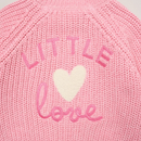 'Little Love' Pink Cotton Knit Baby Cardigan with Embroidery Detail - 0-12M