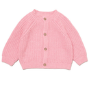 'Little Love' Pink Cotton Knit Baby Cardigan with Embroidery Detail - 0-12M