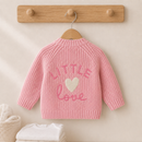 'Little Love' Pink Cotton Knit Baby Cardigan with Embroidery Detail - 0-12M