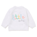 'Little One' White Cotton Knit Baby Cardigan with Embroidery Detail - 0-12M
