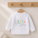 'Little One' White Cotton Knit Baby Cardigan with Embroidery Detail - 0-12M