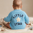 'Little Star' Blue Cotton Knit Baby Cardigan with Embroidery Detail - 0-12M