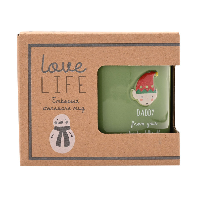 Love Life Christmas 'Daddy From Your Cheeky Little Elf' Embossed Green Mug