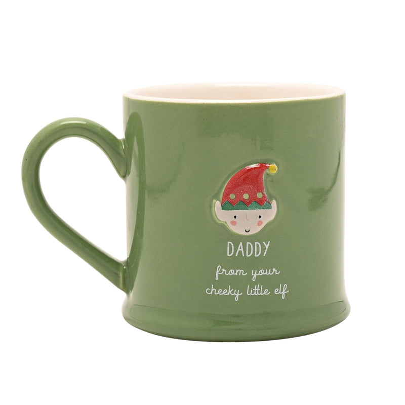 Love Life Christmas 'Daddy From Your Cheeky Little Elf' Embossed Green Mug