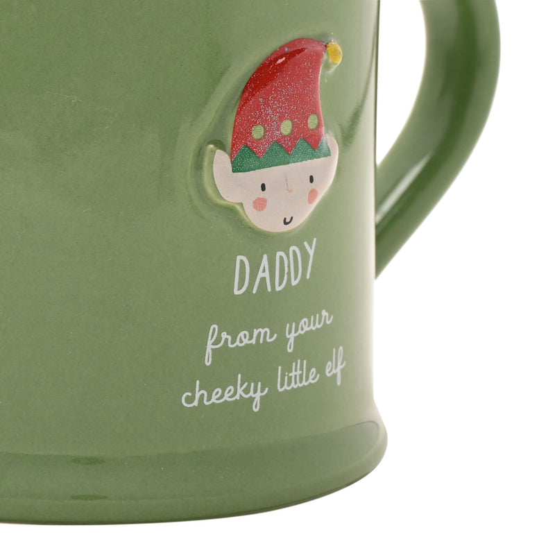 Love Life Christmas 'Daddy From Your Cheeky Little Elf' Embossed Green Mug