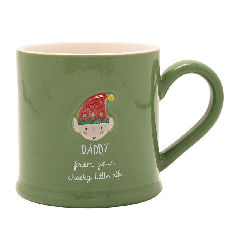 Love Life Christmas 'Daddy From Your Cheeky Little Elf' Embossed Green Mug