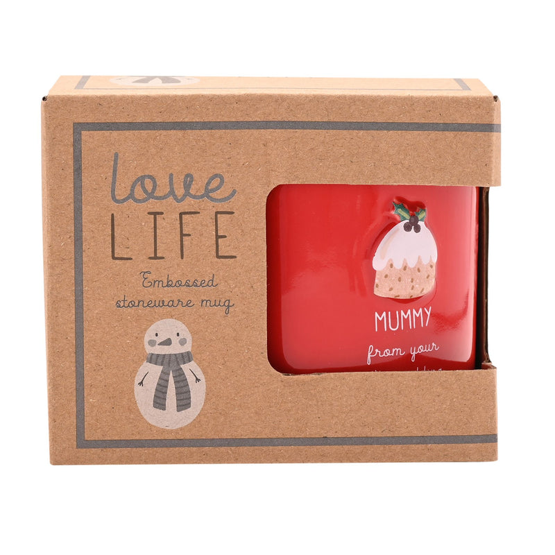 Love Life Christmas 'Mummy From Your Little Pudding' Embossed Red Mug