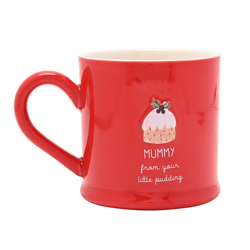 Love Life Christmas 'Mummy From Your Little Pudding' Embossed Red Mug
