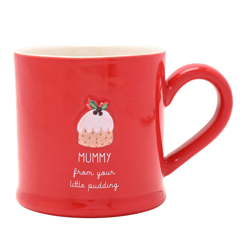 Love Life Christmas 'Mummy From Your Little Pudding' Embossed Red Mug