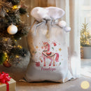 Personalised Christmas Unicorn Luxury Pom Pom Sack