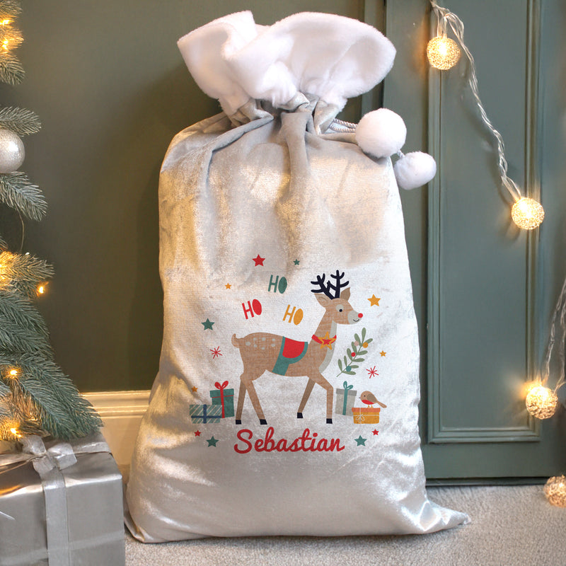 Personalised Reindeer Luxury Pom Pom Christmas Sack