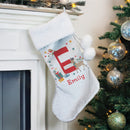 Personalised Initial Reindeer Luxury Pom Pom Christmas Stocking