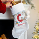 Personalised Initial Reindeer Luxury Pom Pom Christmas Stocking